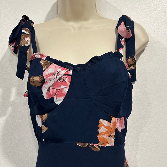 Lulu's Navy and Pink Floral Maxi Dress - Picture 2 of 14